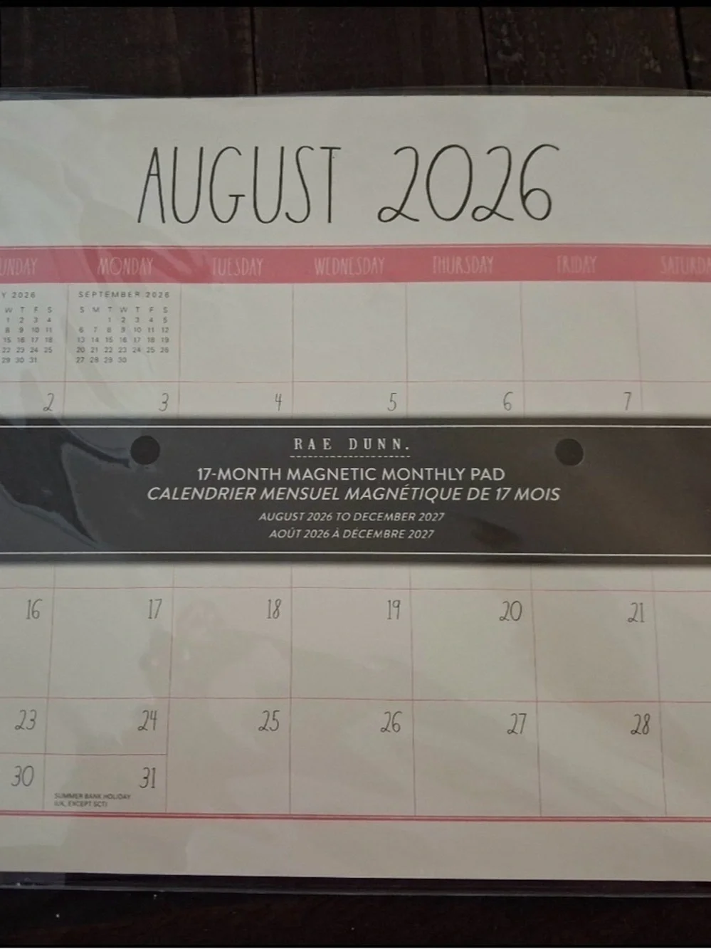 Rae Dunn Pink & White Magnetic Monthly Calendar Pad